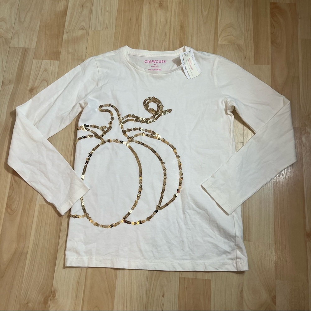CrewCuts New With Tags Girls' long-sleeve sequin pumpkin graphic tee Medium
